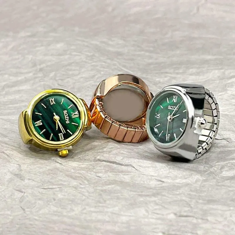 Cluster Rings 2024 Mini Green Watch Ring Creative Metal Shell Finger Elastic Strap Women Men Trendy Fashion Jewelry Gifts