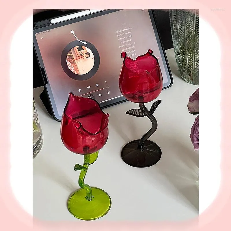 Бокалы вина французский романтический прозрачный розовый бокал с листовым коктейлем для свадебного стола валентинки