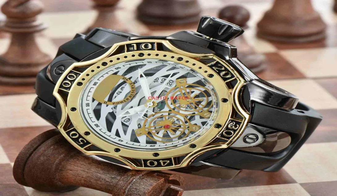 Nouvelle ina luxe pour hommes Mithing Sports Montre les grands cadrans Golden Quartz Men Watch Calendar Silicone Strap Wrists Montre de Luxe9665709
