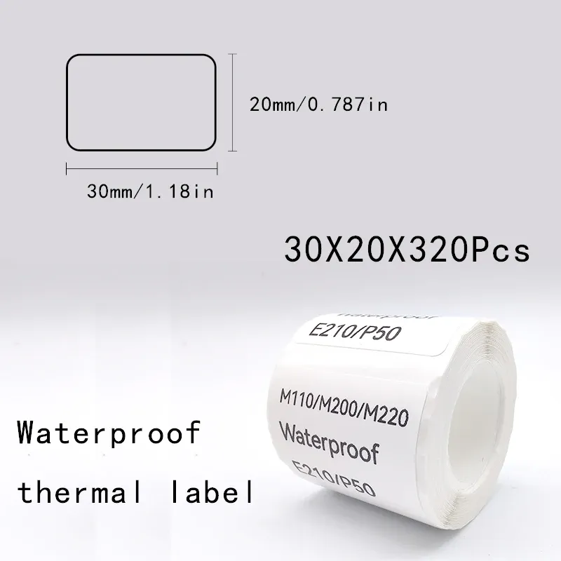 Papier 5pk E210 P50 Label Paper Sticker 30*20mm 320PCS/Roll White Label Tape Waterdichte tagsticker voor E210 Labelprinter M110 M220
