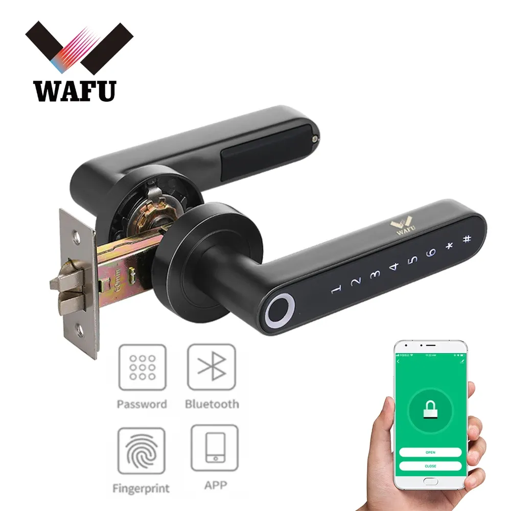 Lock Wafu 016 Smart Lock FingerPrint Handle Tuya Door Lock Bluetooth Password Smart Life App Unlock Keyless