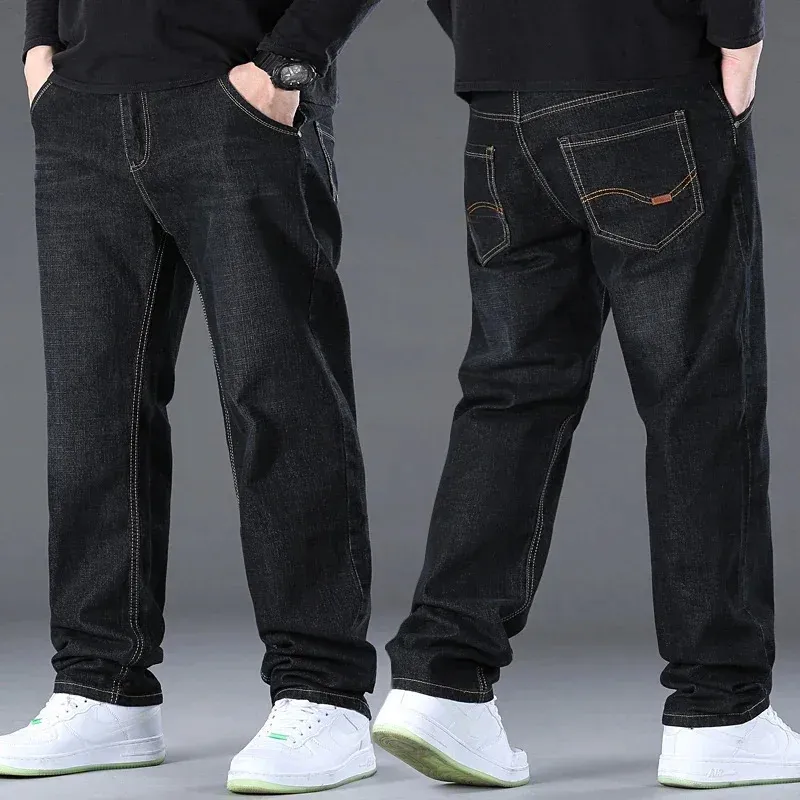 2 Pcsset Mens Jeans Pants Big Size 48 50 Large Denim for 45150kg Straight Cut Pantalon Homme Baggy 240323