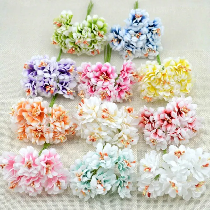 6st Fake Flower Silk Gradient Stamen Handmake Artificial Flower Bouquet Wedding Decoration Diy Wreath Gift Scrapbooking Craft