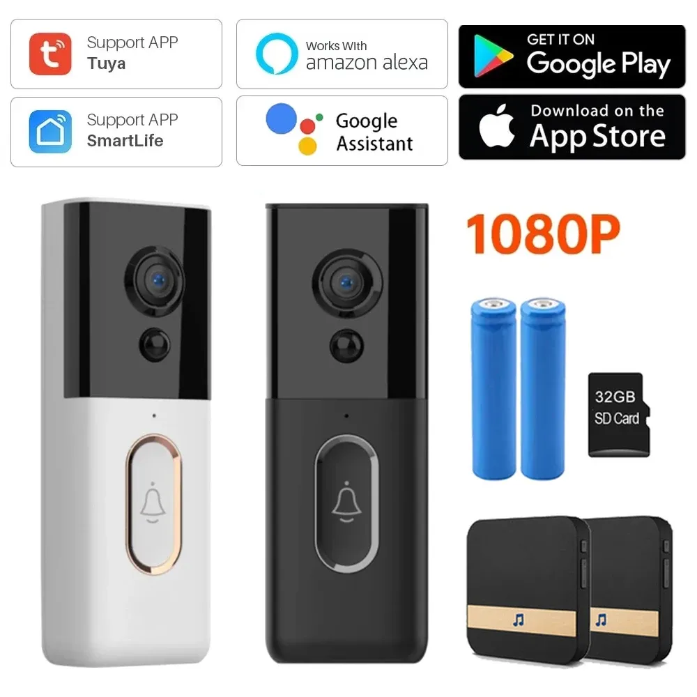 Дверная звонок Tuya Smart Home Video Door Doorwell Водонепроницаемое ночное видение Home Security 1080p FHD камера цифровая визуальная интермо