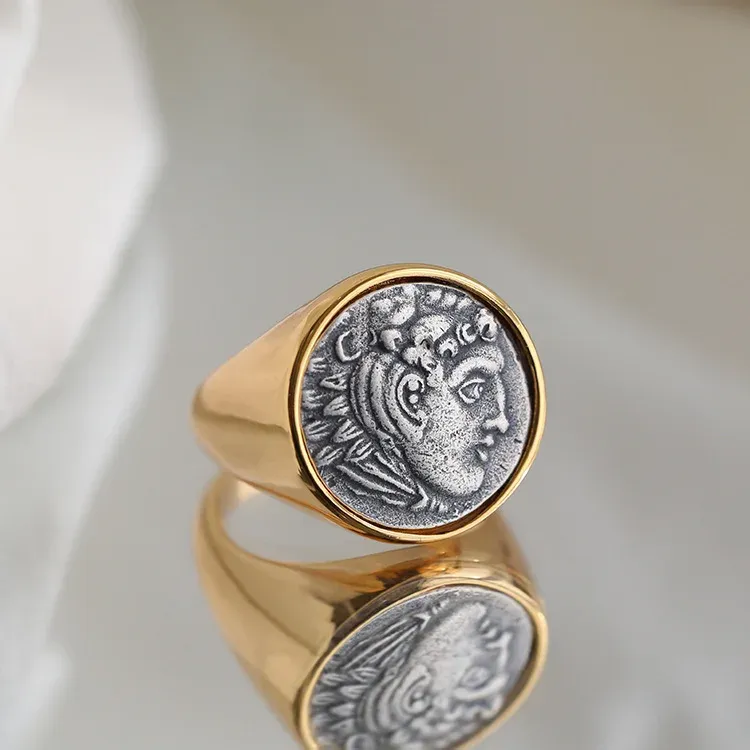 Ringar heta säljer berömda varumärken Ancient Roman Coin Ring Sier Electropating Hercules Relief Fashion Charm smycken grossist