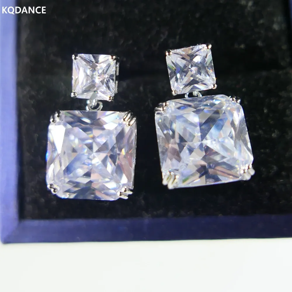 Oorbellen kqdance zirkonia diamanten druppel oorbellen met witte vierkant steen zilver 925 oor naald real 18k goud vergulde sieraden 2022 nieuw