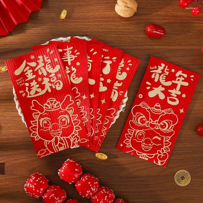 Enveloppe cadeau 6pcs Style chinois Empirement enveloppe rouge 2024 Dragon Year Bag Festival Spring Festival Lucky Pocket Farty Supplies