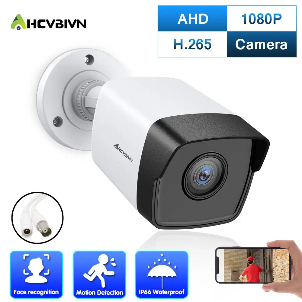 Lens AHD CCTV Bullet Camera White 2MP HD Analog säkerhetsövervakningskamera ansikte Detektion utomhus BNC DVR Cam 1080p