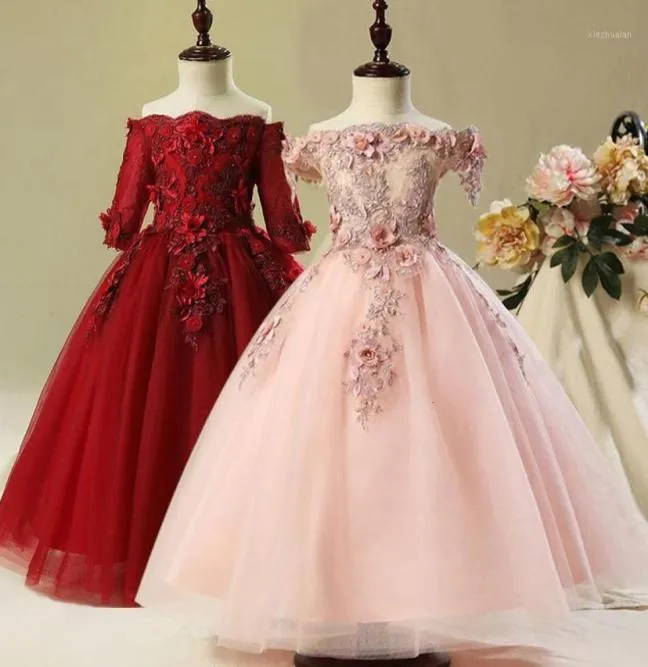 Girl039s Dresses Flower Girl Bead Decoration Long Dress 2021 Wedding Party Exchange Ball Sexig axel19536187