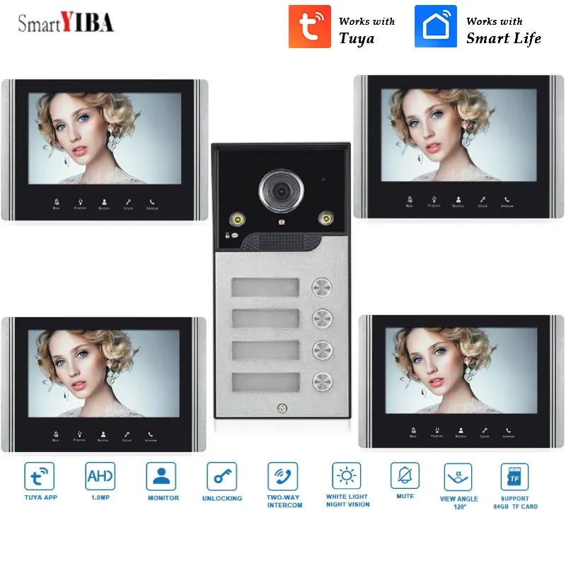 Intercom Smartyiba 7 "WiFi MultiaPartment Home Video Doorphone Door 2/3/4 Unités Tuya IP Smart Door Door Camera Villa WiFi Video Système d'interphone