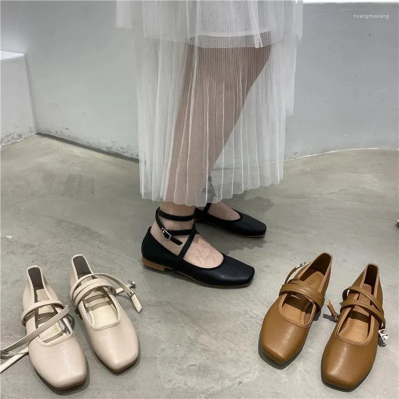Casual Shoes Suojialun 2024 Women Round Toe Flats Shallow Slip On Ballet Flat Ankle Strap Loafers Soft Ballerina Zapatos Muj