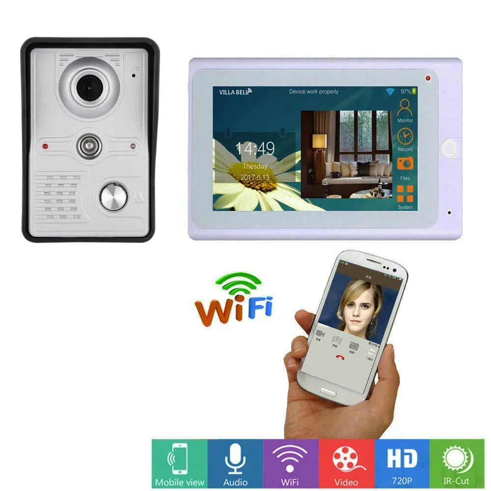 Дверные звонки 7 -дюймовые беспроводные Wi -Fi Smart IP видео дверь телефонная система интеркала с 1x1200TVL
