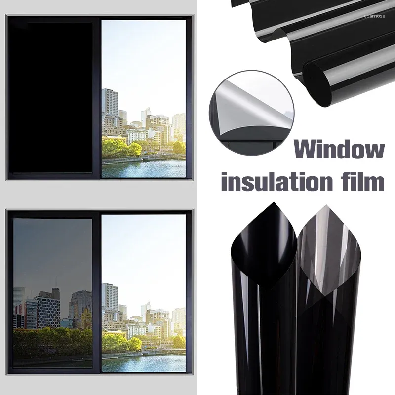 Pegatizas de ventana Película de bloqueo de luz autoadhesivo extraíbles Decisitas de privacidad de vidrio Total Sticulante negro Tinte Black