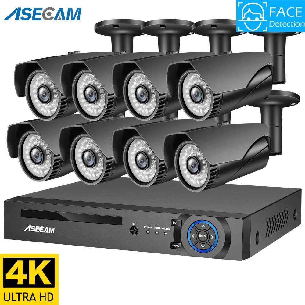 System 4K 8MP AI Wykrywanie twarzy bezpieczeństwo CCTV System kamery PoE NVR Zestaw na zewnątrz Home Human Grey Surveillance Camera xmeye
