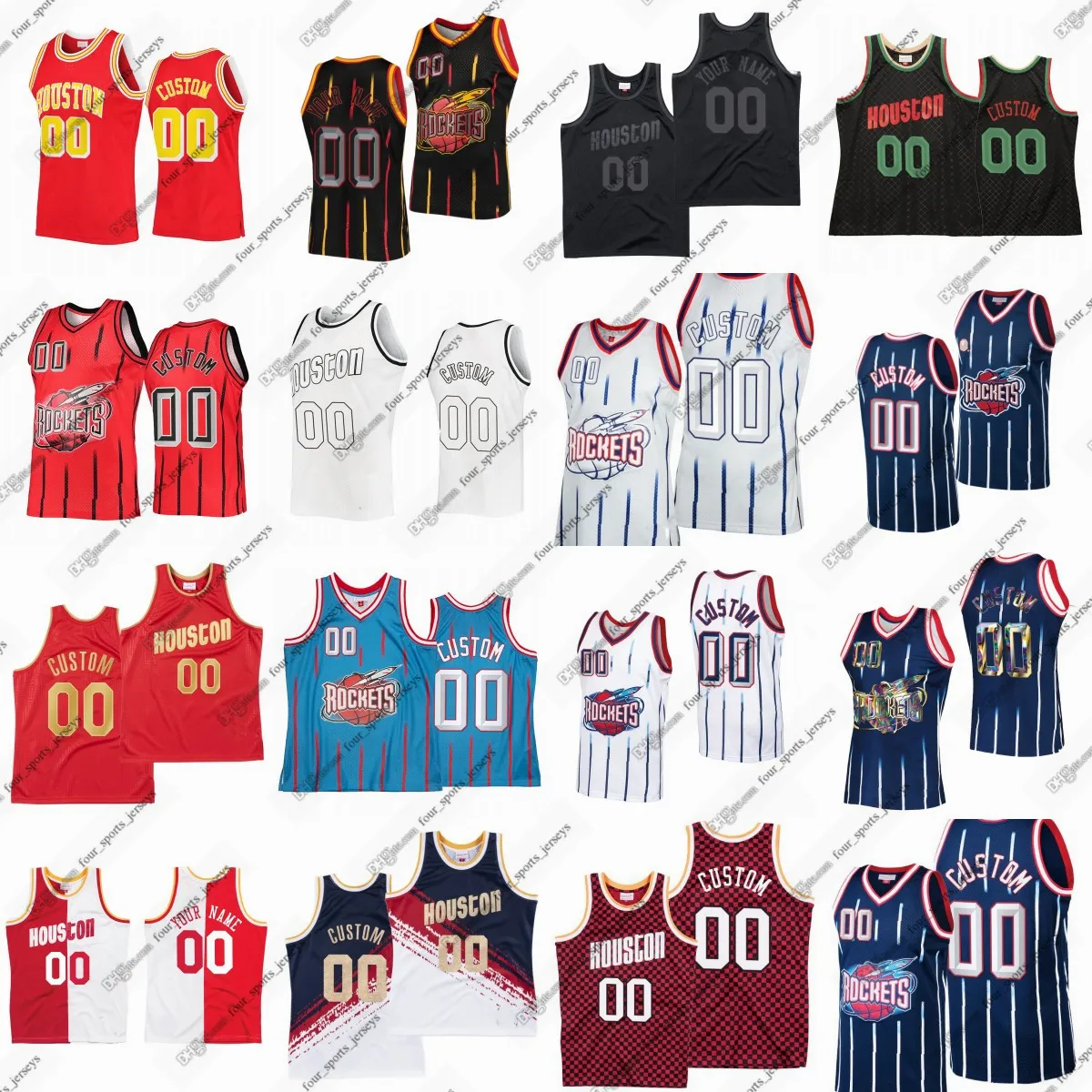 Jers de basket-ball rétro personnalisés McGrady Francis Yao Ming Drexler Olajuwon Harden Hayes Murphy Suture Jerseys Bleu blanc