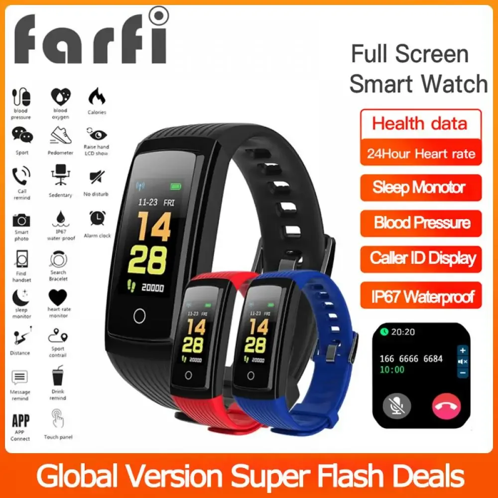 Wristbands Farfi Smart Bracelet 0.96inch TFT Color Screen Bluetooth Wristband Heart Rate And Sleep Monitor Fitness Tracker Smart Watch