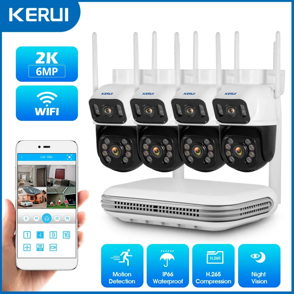 Système Kerui 6MP HD IP Camera Protection Security Protection Wireless PTZ WiFi Video Souville