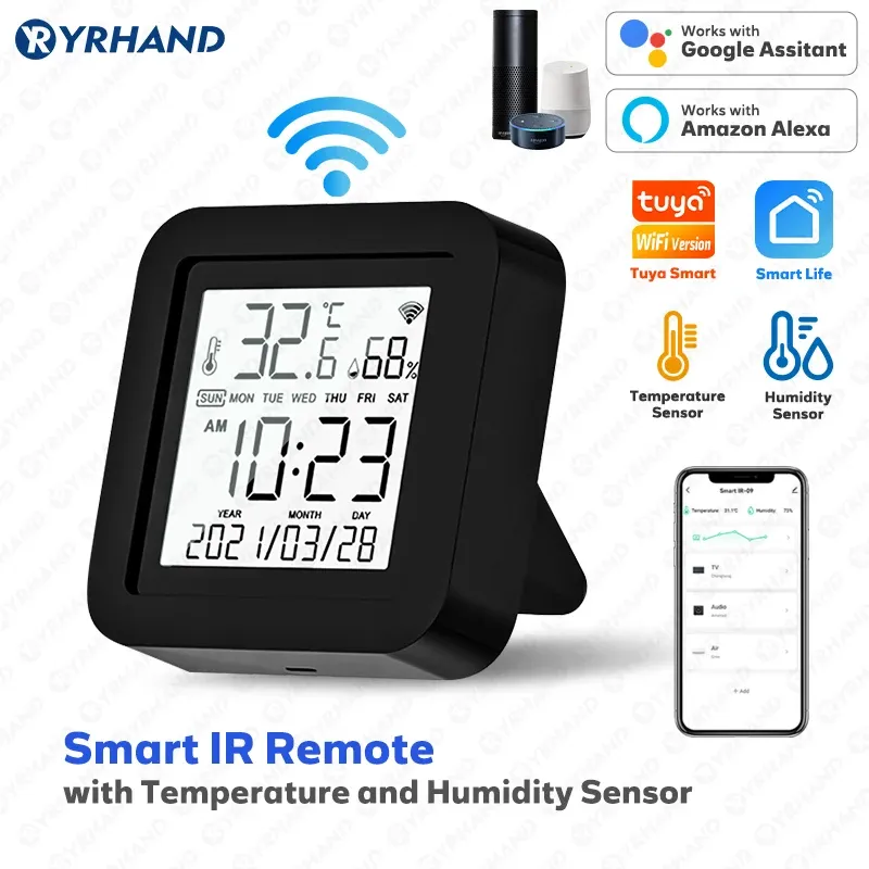 Verrouiller Yrhand Tuya Smart Wifi Universal IR Remote Temperature Humidity Capteur pour Air Climatiner TV AC Fonctionne avec Alexa Google Home