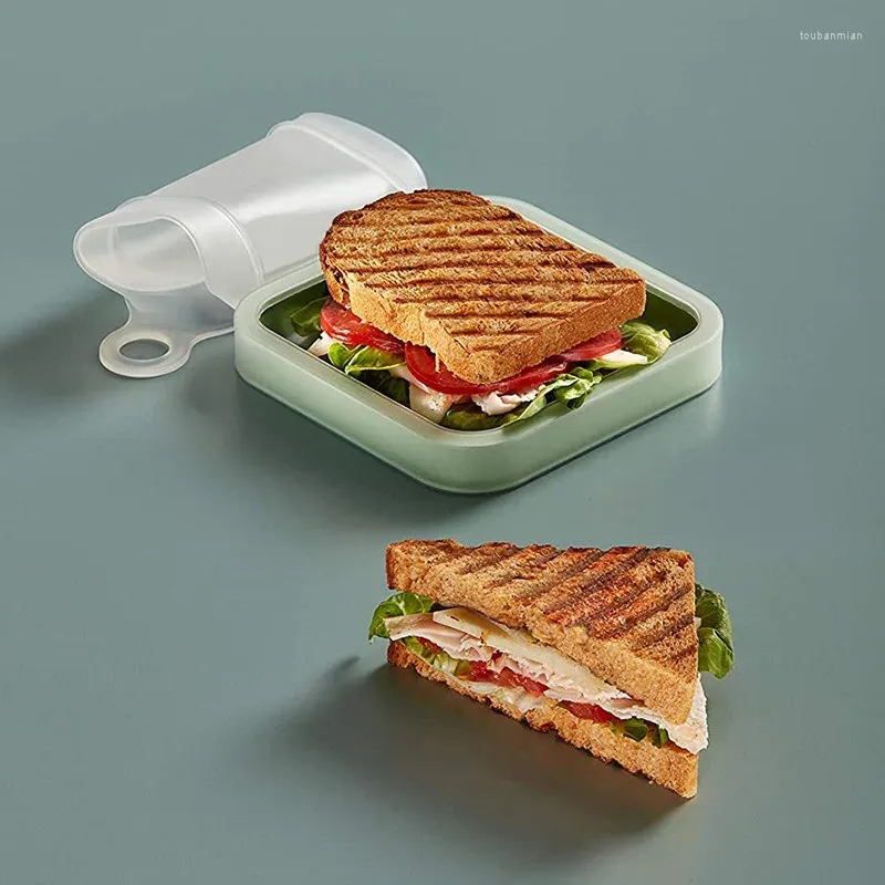 Aufbewahrungstaschen Silikon-Sandwich-Container 6 Stcs wiederverwendbare Lunchbox mit Deckel BPA-freier Bento-Mikrowellen-Kühlschrank und Geschirrspüler