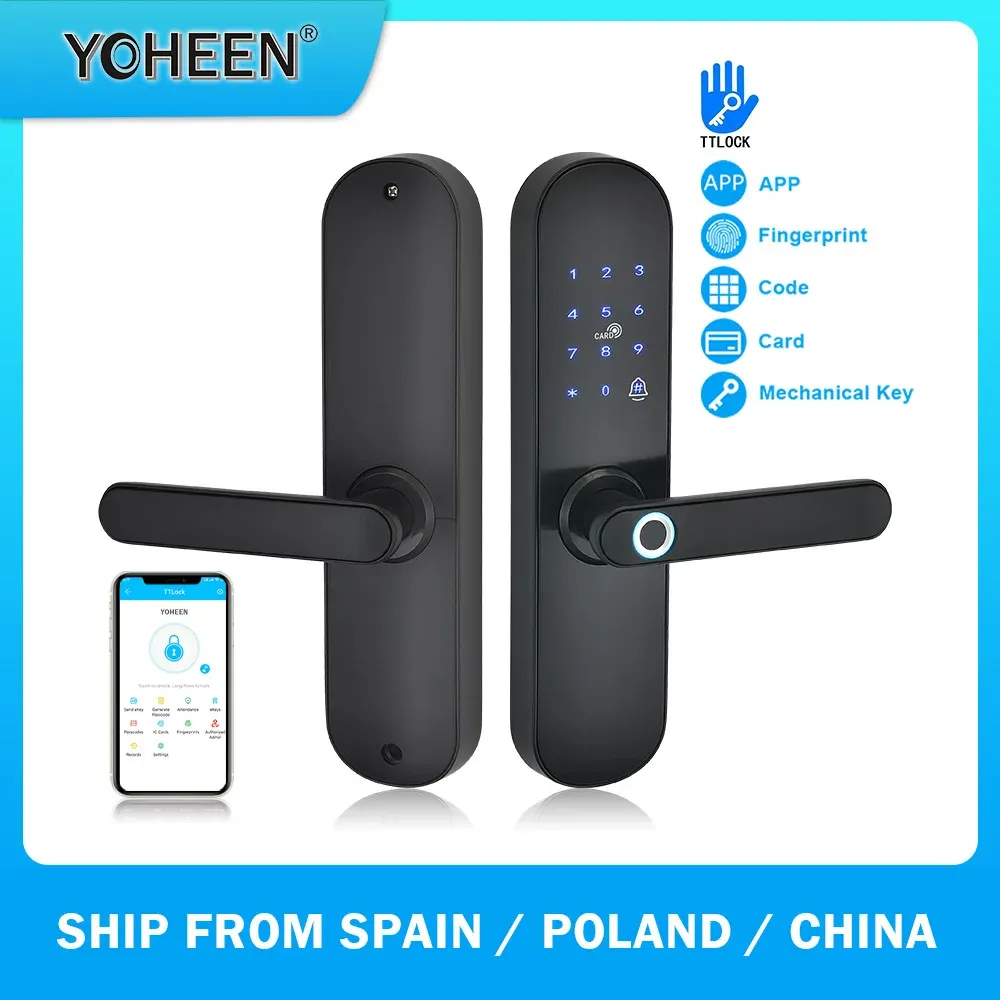 Bloquear YoHeen Imprint Lock Card Smart Code Digital Porta Lock eletrônica Bluetooth TTLOCK APP APP Security Mortise Lock