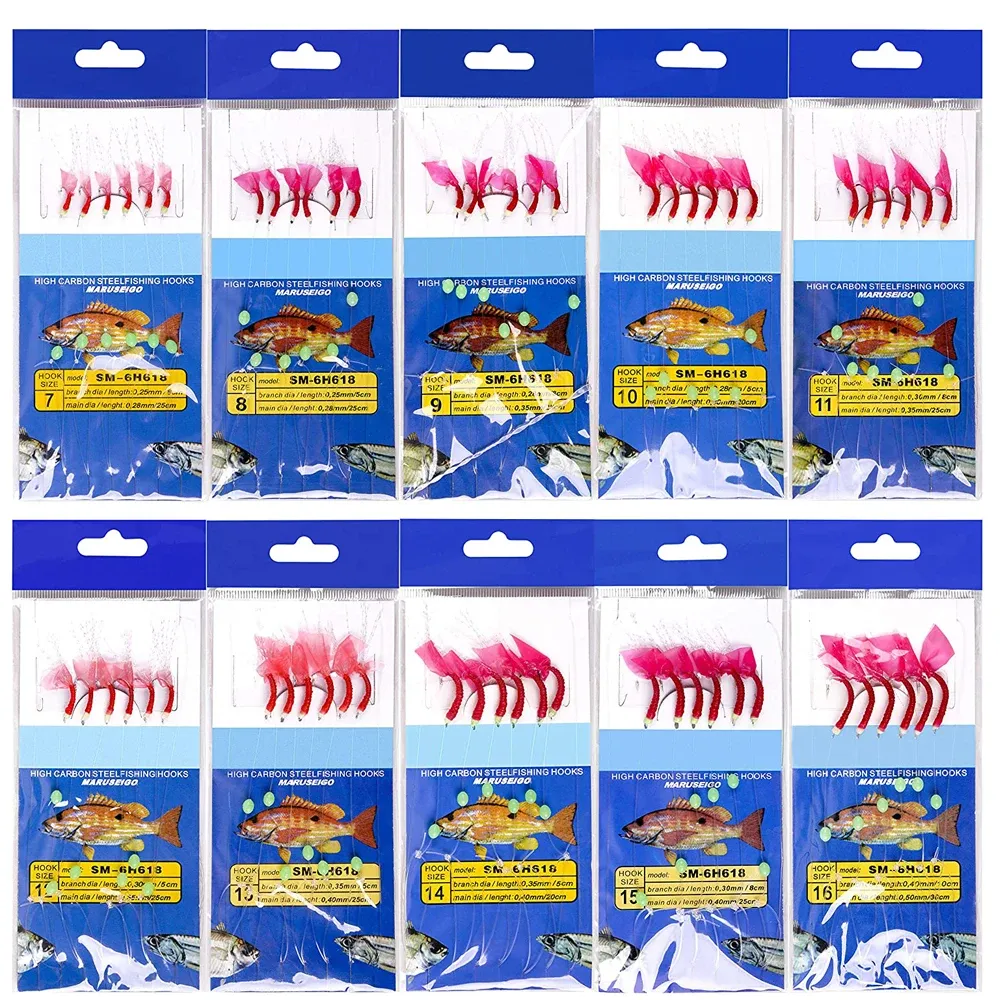 Fishhooks 20Packs Fishing rigs saltwater mackerel Sea Fishing red fish Skin lure Soft bait rigs Fishing Hooks with line