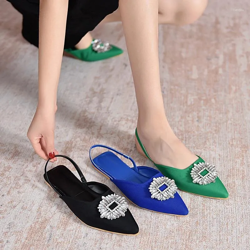 Casual Shoes Women's Pointed Flat Bottomed Temperament Square Button Rhinestone Ladies Bag Head Wear Simple Single Plus Size 43