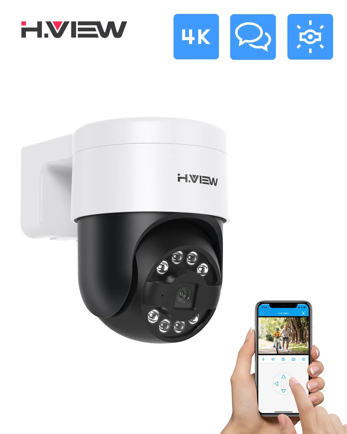 Kameror H.View CCTV Security PoE IP -kamera PTZ 5MP 8MP 4K Dome utomhusljud Videoövervakning för NVR System Xmeye