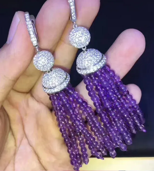 Pendientes Hot Sell Natural 8row Amethyst Amethyst Green Jade Pendientes Micro INAY ACCESORIOS COCONO ACCESORIOS Tassels Pendientes Finas