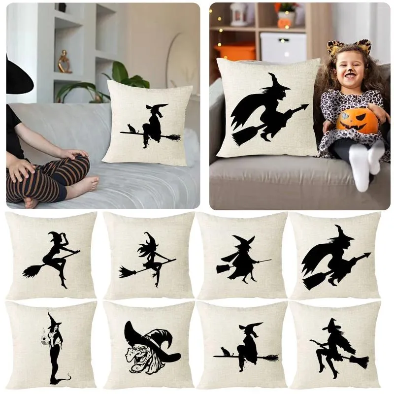 Oreiller numérique imprimé halloween sorcière silhouette lin noyau de maison non inclus