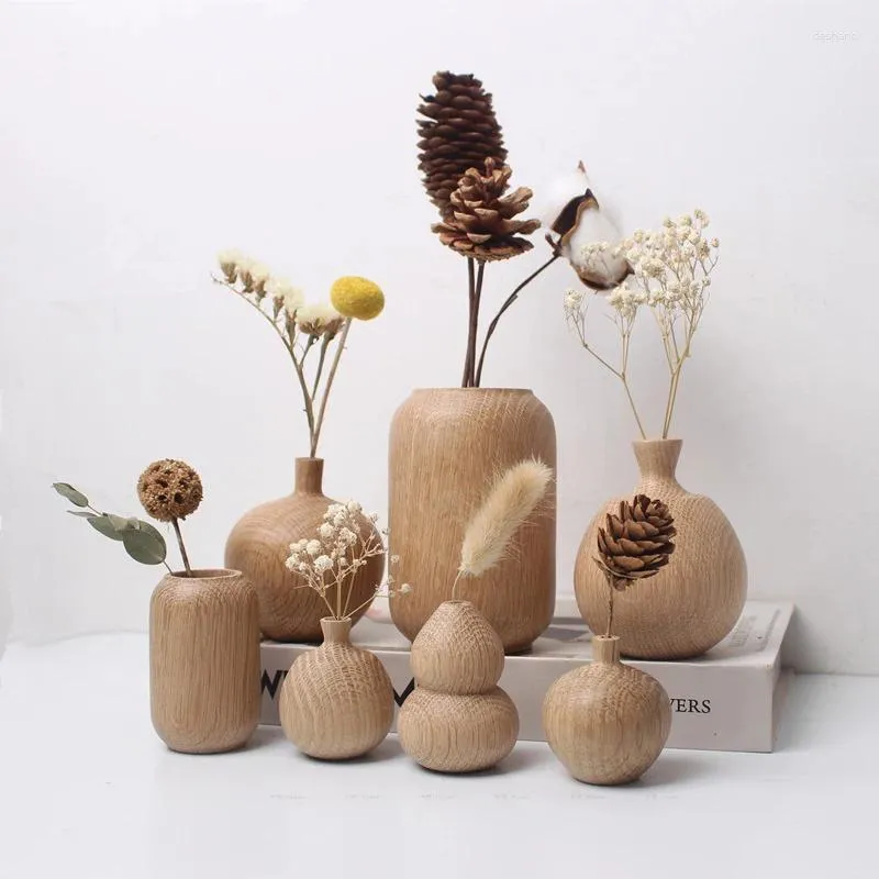 Vases Nordic Solid Wood Flower Vase Simplicity Dried Wooden Delicate Handicrafts Art Small Home Tabletop Decorative