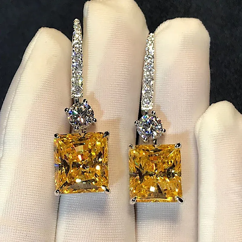 Earrings Radiant Cut 4ct Lab Topaz Diamond Dangle Earring Real 925 Sterling silver Jewelry Party Wedding Drop Earrings for Women Bridal