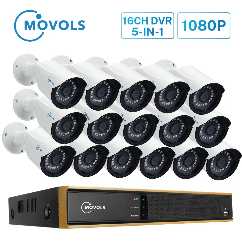 System Movols 16Ch Überwachungssystem 1080p 16pcs Outdoor -Überwachungskamera H.265 P2P CCTV DVR Kit wasserdichtes Videoüberwachungssatz