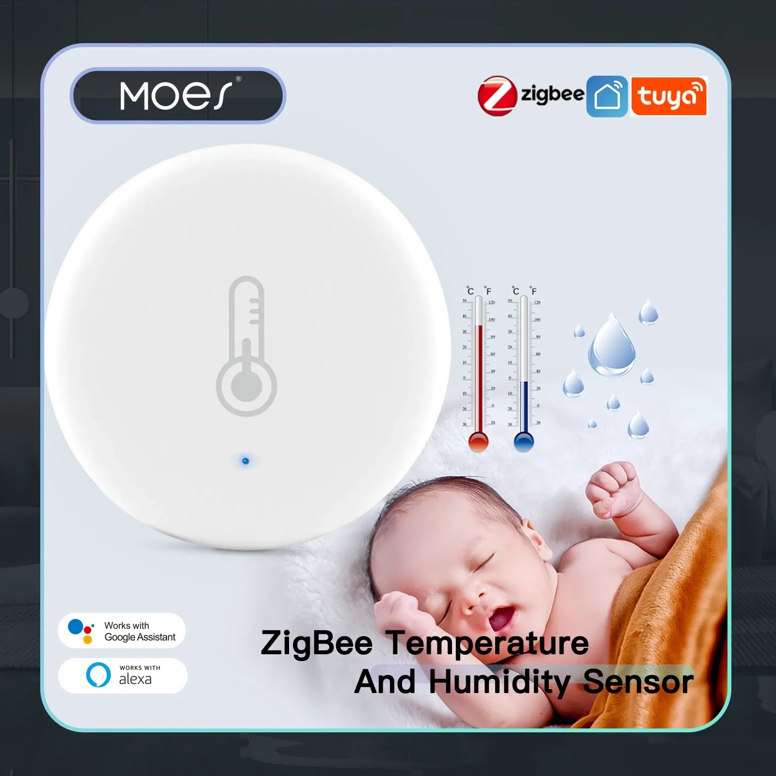 Abbigliamento Moes Zigbee Smart Temperature and Umidità Sensore Sensore Batteria alimentato Mini Termometro Igrometro con Tuya Smart Life App