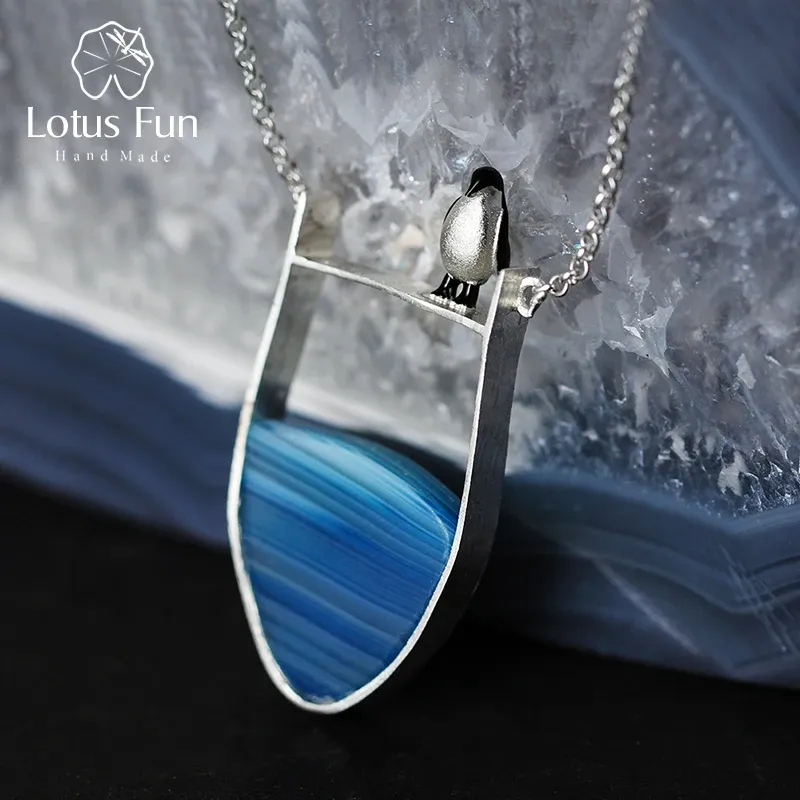 Ожерелья Lotus Fun Real Sterling Sier Natural Agate Gemstone