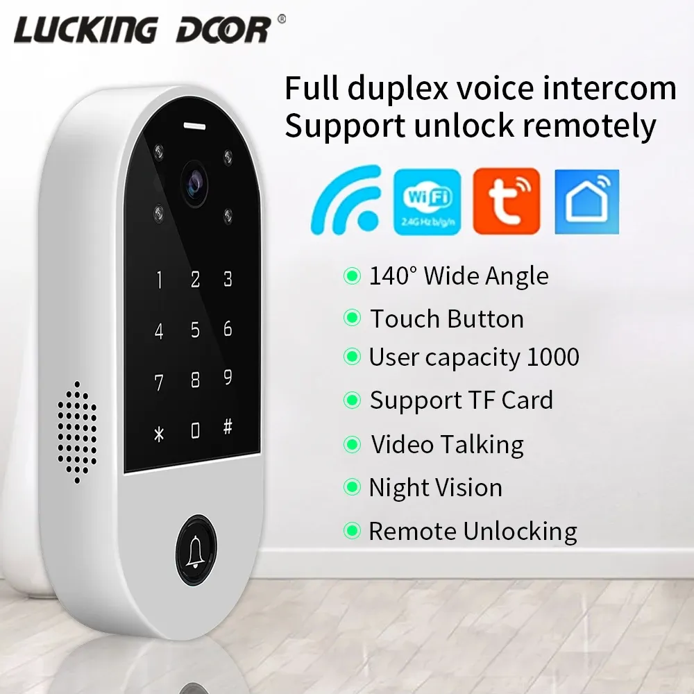 Intercom Video Intercom Access Control System Tuya SmartLife App WiFi Door Camera Intercom för Home Door Remotely Control 125kHz RFID