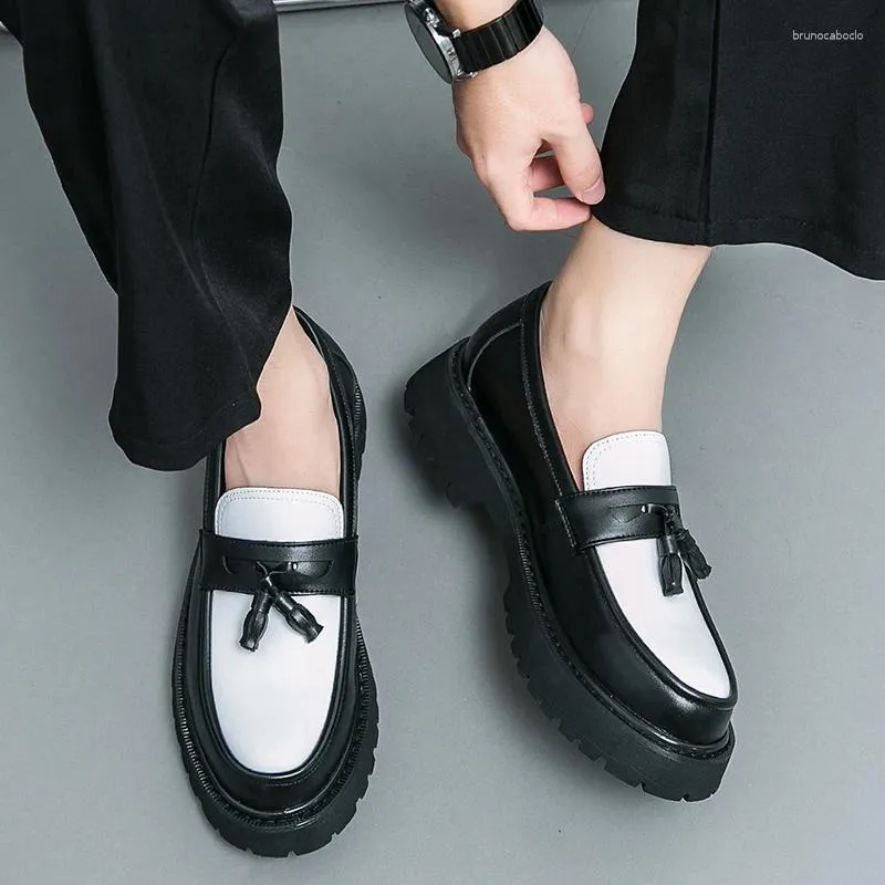 Casual Shoes Black Fashion Tassel Mens Party And Wedding Loafers Thick Soled Men's Dress Platform Comfortable Breathable Men