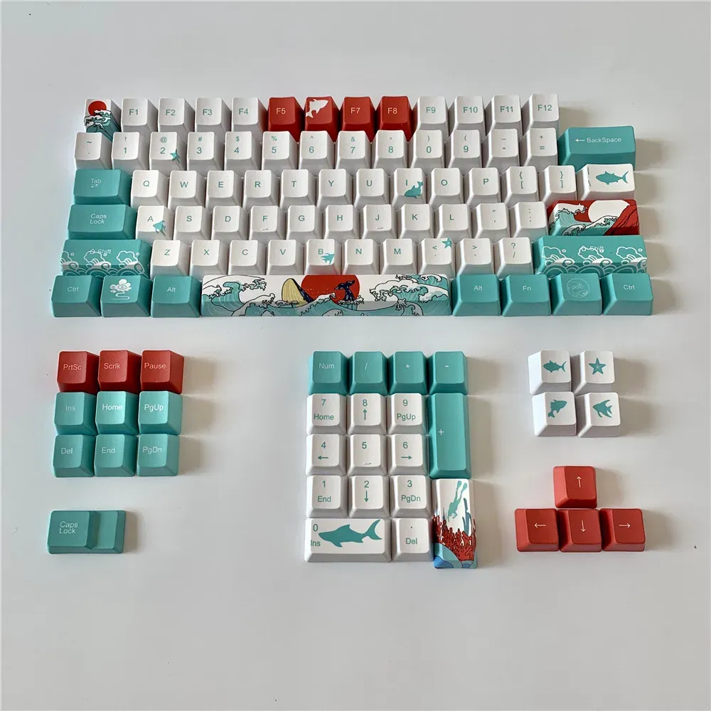 Accessoires 4/64/68/108 CLÉ CORAL EA METH THEME CLAP PBT 5 côtés colorant Keycaps de sublimation pour MX Switch Mechanical Keyboard OEM Profil