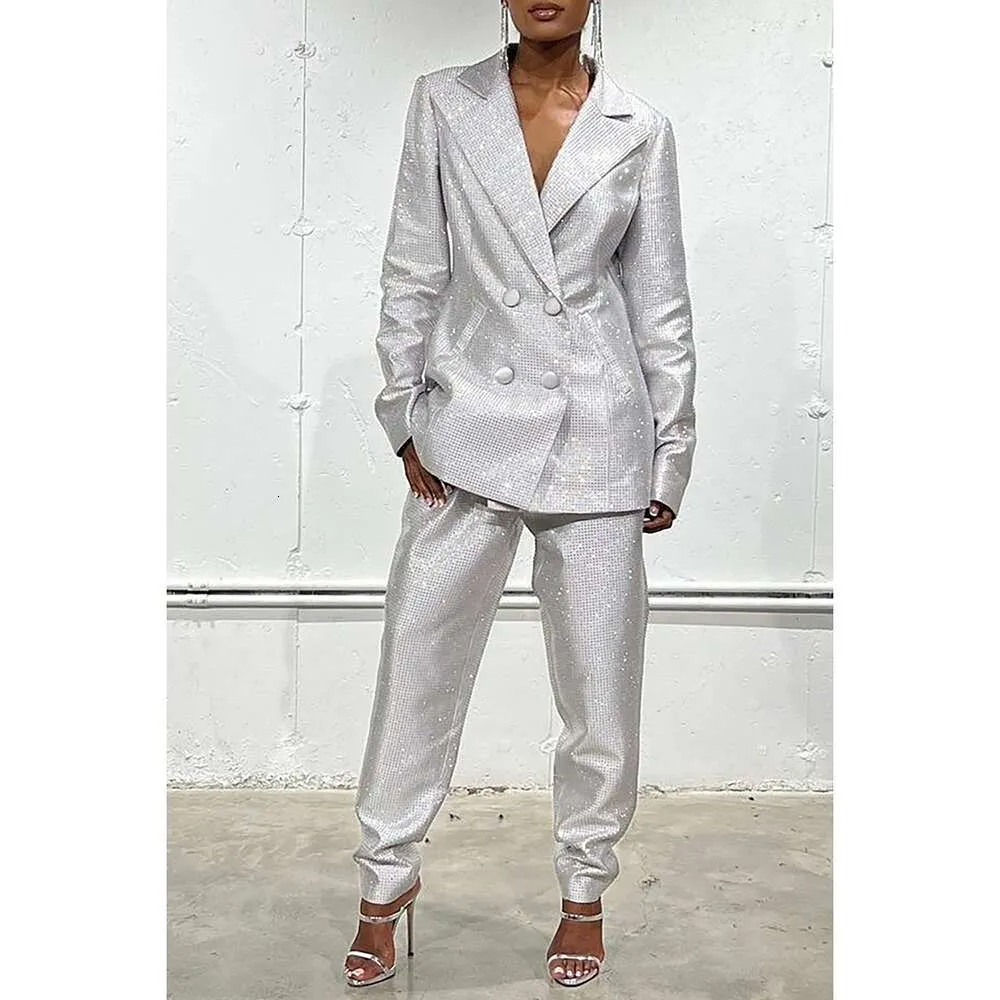 Blazer White Sequin Pants Plus Size Sequin Set Women Piece Outfit