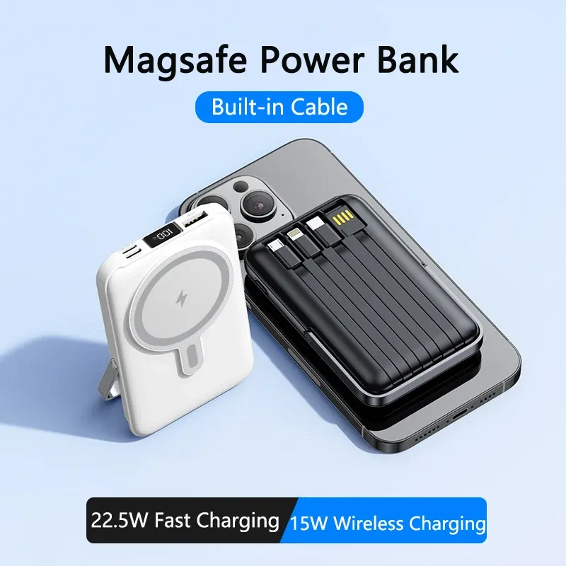 Magnetic Power Bank 20000MAH QI iPhone用ワイヤレス充電器Huawei Samsung Oppo Xiaomi 13 22.5W高速充電パワーバンク付きケーブル