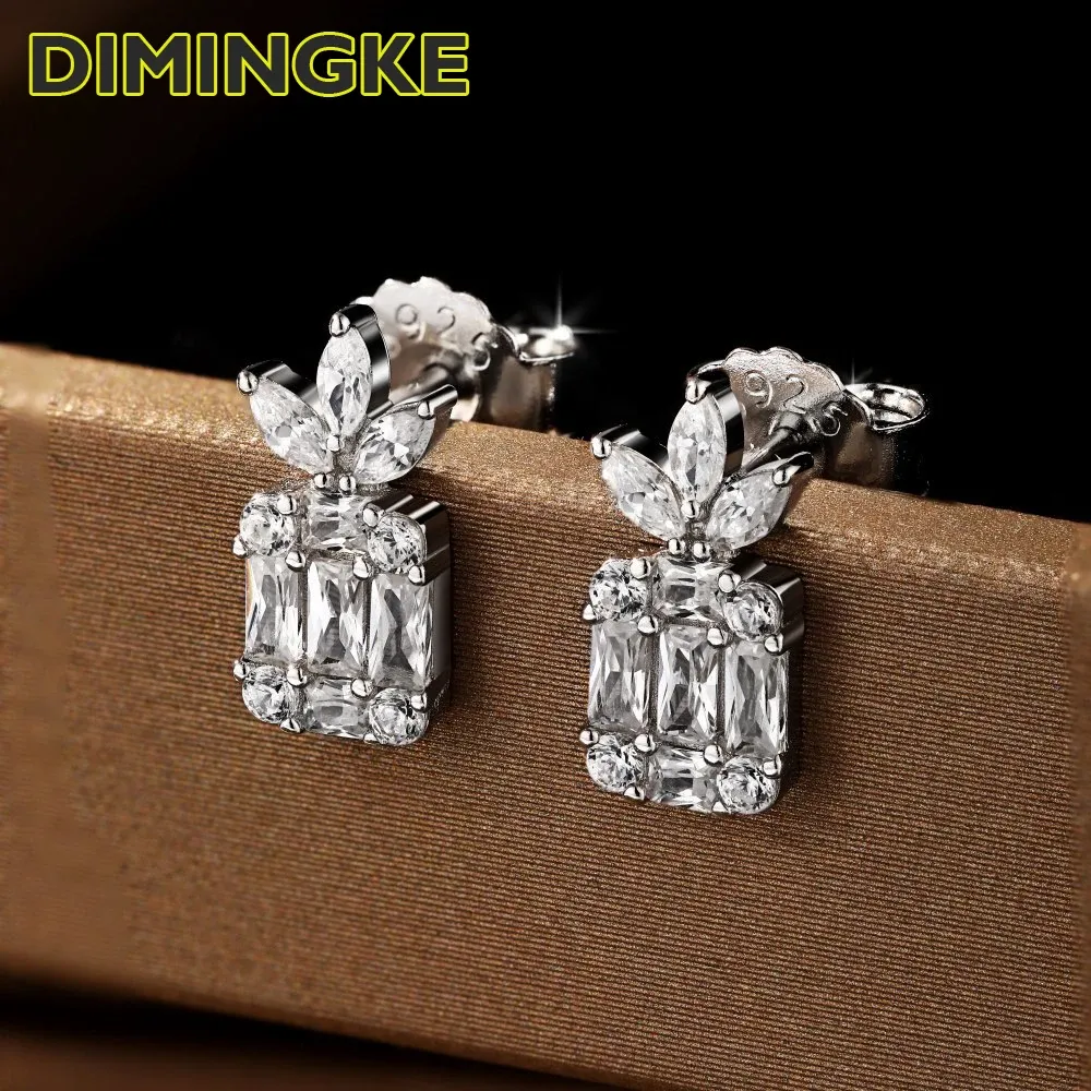Earrings DIMINGKE 100%S925 Silver Super Flash Zirconium Diamond Earrings Women's Fine Jewelry Wedding Party Birthday Gift
