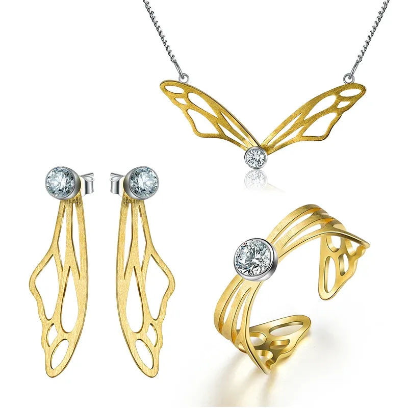 Verktyg lotus roligt riktigt sterling sier handgjorda designer original fina smycken ihåliga fjäril vingar smycken set för kvinnor