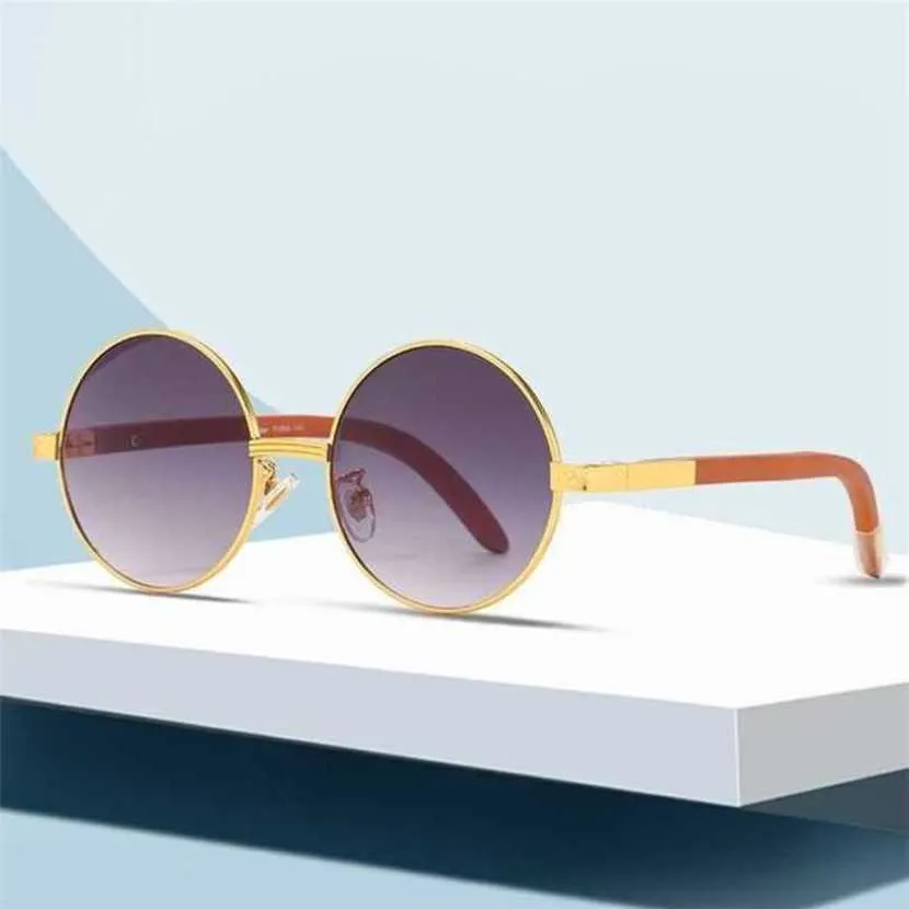 2024 10% de réduction sur le concepteur de luxe Nouveaux lunettes de soleil pour hommes et femmes 20% sur la mode ronde Fashion Original Wood Spring Leg Trend Verme en métal polyvalent