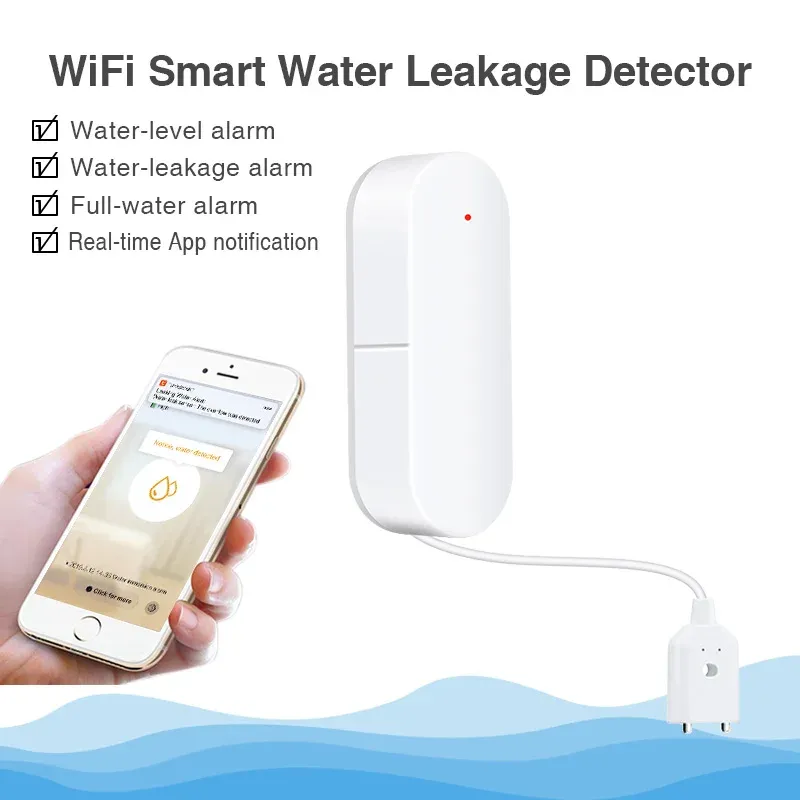 Detektor WiFi vattenläckage Alarmdetektor Trådlös vattenläckasensor Vattennivå Detektor Alarm Sensor Hem SMART REMOTE NEDIFIKATION