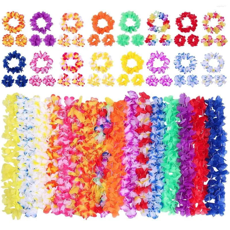 Dekoratif Çiçekler Unomor 64pcs Hawaii Ruffled Silk Çiçek Leis Luau Çiçek Çelenk Tatil Tatil Düğün Plajı Doğum Günü