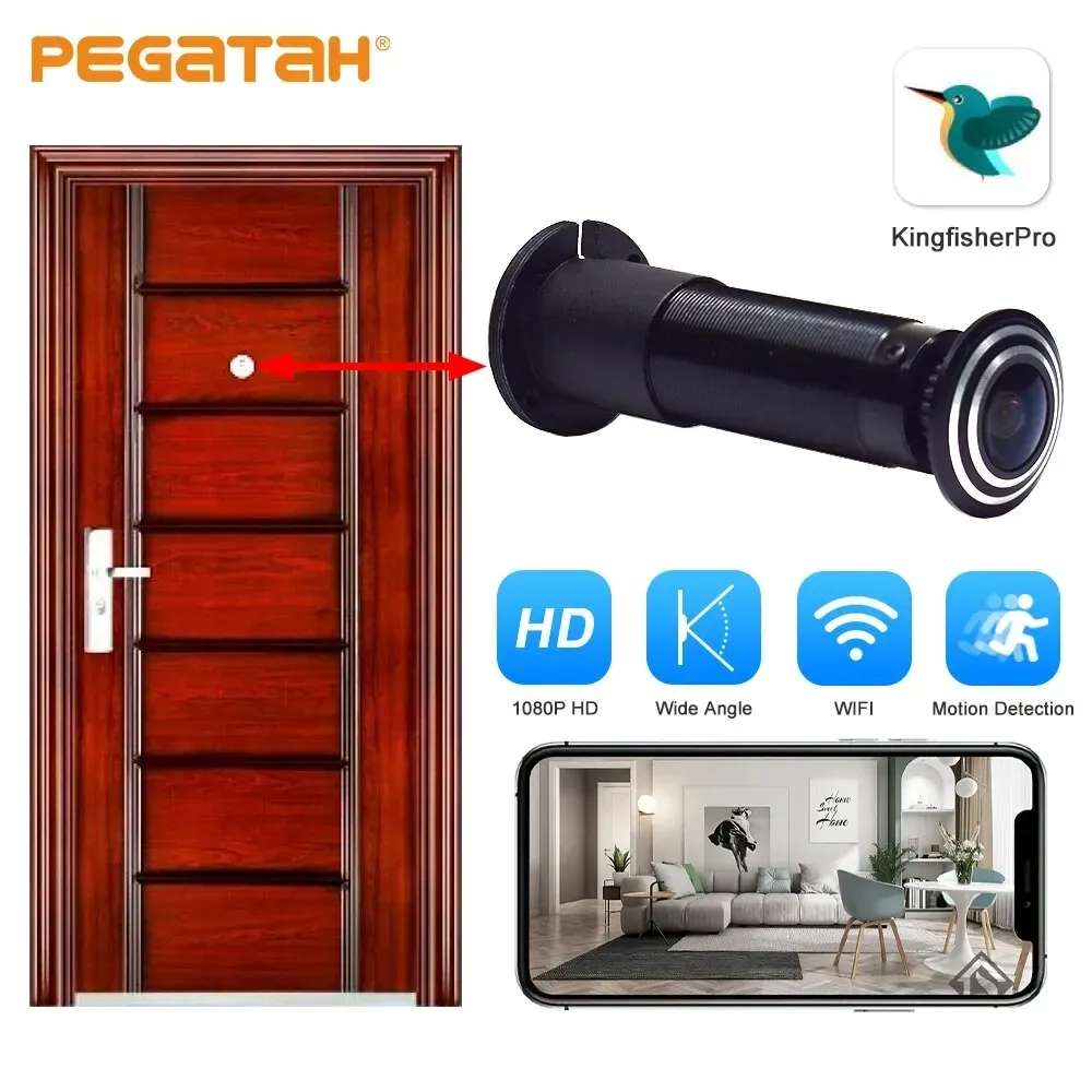 Cameras PEGATAH Door Eye Hole Security 1080P HD 1.7mm Lens Wide Angle FishEye CCTV Network Mini Peephole Door Wifi Camera P2P ONVIF