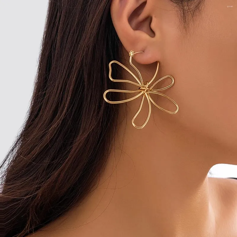 Серьги -грибы Ingesight.z Vintage Gold Color Metal Hollow Out Big Flower for Women Simple Geometric Party Gift 2024