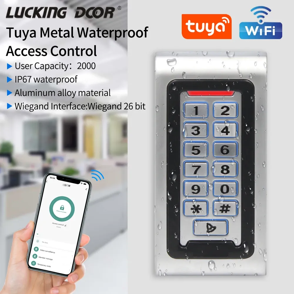 Keypads 2.4G WIFI Tuya App IP68 Waterproof Backlight RFID Door Access Control Reader Metal Keypad 2000user 125KHz Card Access Controller