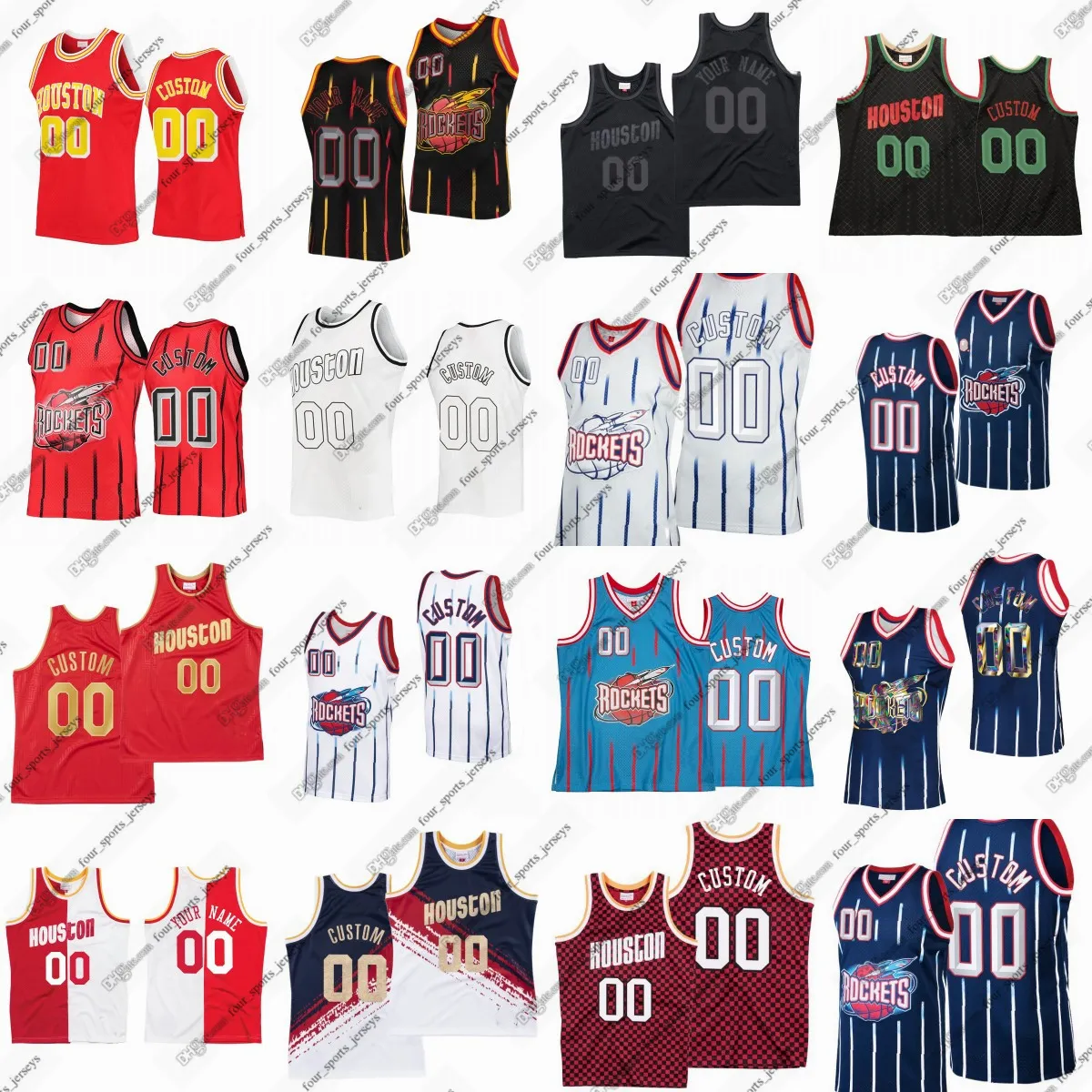 Maglie da basket cucite retrò personalizzate McGrady Francis Yao Ming Drexler Olajuwon Harden Hayes Murphy Suture Maglie bianca Blu Nero