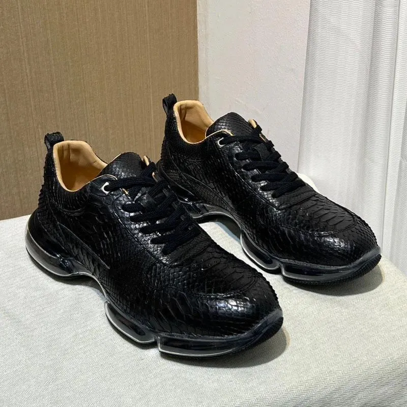 Chaussures décontractées Python Sket Sneakers pour les hommes avec une véritable usure de tendance noire à lacets