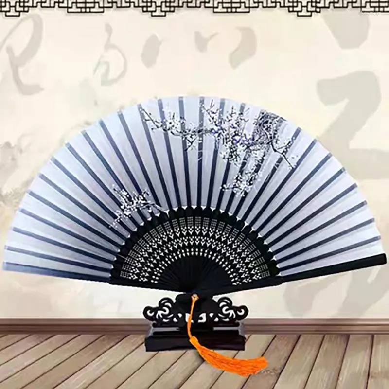 Estatuetas decorativas fã dobrável de seda estilo chinês padrão antigo vento vento mão portátil verão decoração feminina ornamentos de arte presente